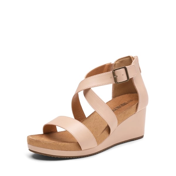 Ankle Strap Open-Toe Platform Wedge Sandals - NUDE PU -  0